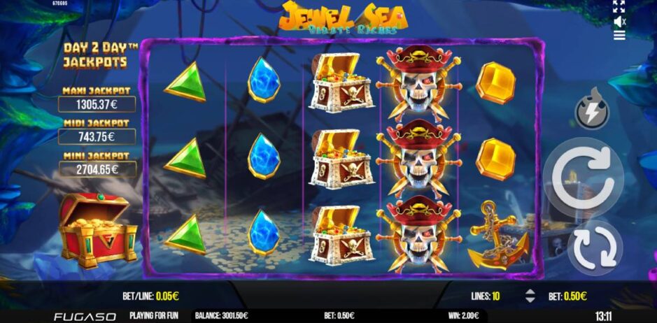 Screenshot vom kostenlosen Day 2 Day Jackpot Demospiel von Jewel Sea Pirate Riches (Fugaso)