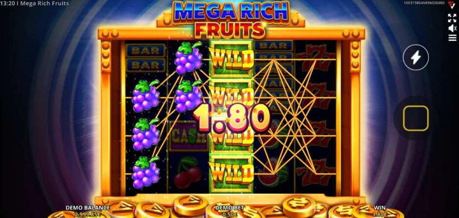 Screenshot vom kostenlosen Demospiel von Mega Rich Fruits (Fugaso)