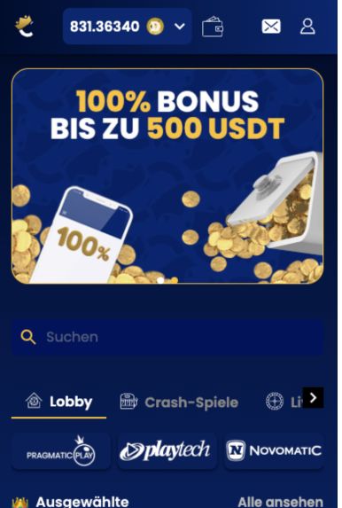 Das Bild zeigt die mobile Startseite von Coinkings CH