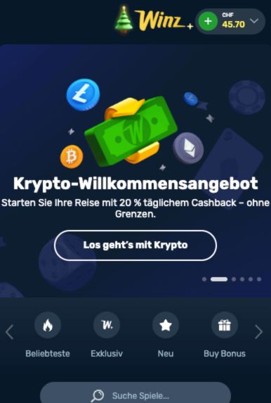 Das Bild zeigt die mobile Ansicht des Winz Casinos in der Schweiz