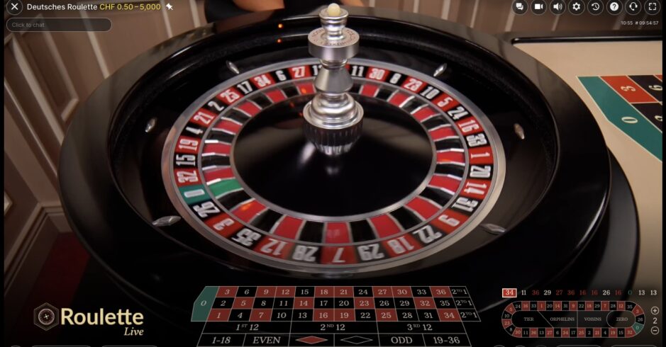Das Bild zeigt einen aktiven Roulette Tisch im Spinline Casino Schweiz
