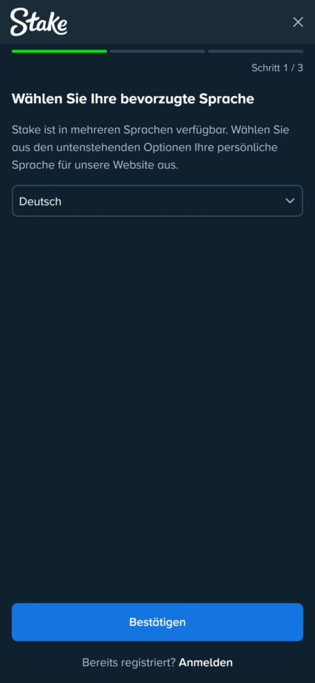 Das Bild zeigt wie man die Sprache bei Stake auswählen kann