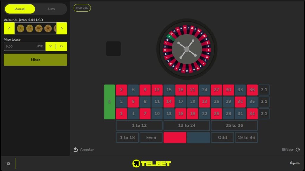 La roulette est l'un des 15 jeux originaux de Telbet.