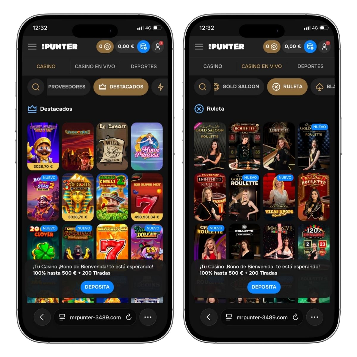 Los juegos más destacados, los más clásicos (ruleta, jackblack), así como un casino en directo para jugar desde donde quieras con MrPunter.