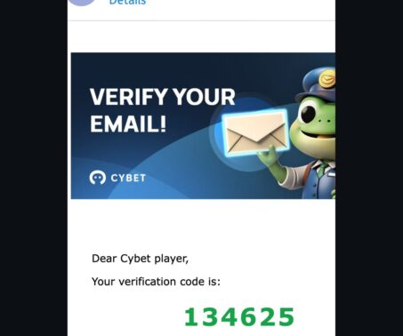 Das Bild zeigt, wie man meine Email bei Cybet verifizieren muss