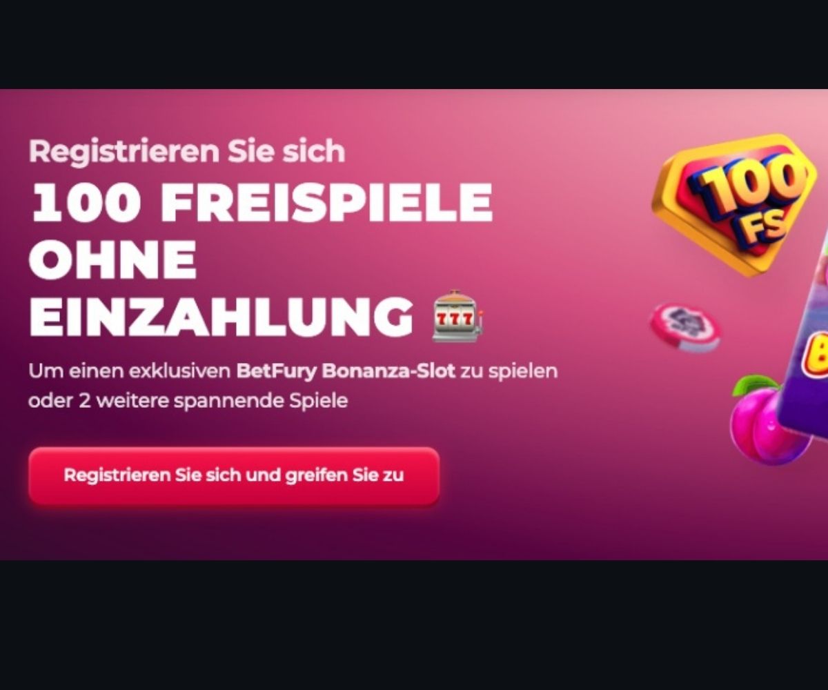 Screenshot, der den BetFury No Deposit Bonus von 100 Freispielen zeigt