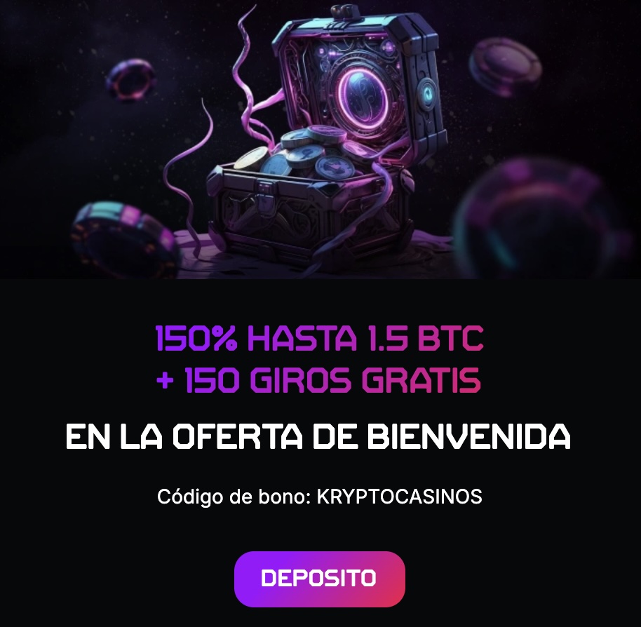 Bono de bienvenida en Bitstrike de 150% hasta 1,5 BTC y 150 giros gratis con el código de Kryptocasinos.
