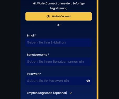 Das Bild zeigt die Registrierungsmaske bei Coinkings Schweiz