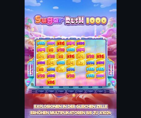 Das Bild zeigt wie gerade aktiv Sugar Rush 1000 bei Coinkings CH gespielt wird