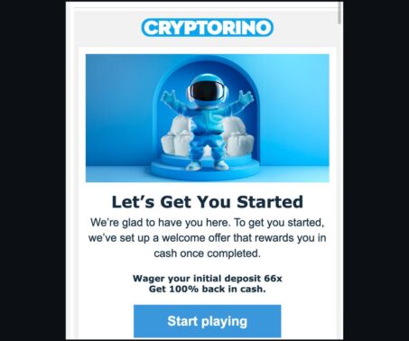 Das Bild zeigt die erfolgreiche Registrierung bei Cryptorino nach Email Verifizierung