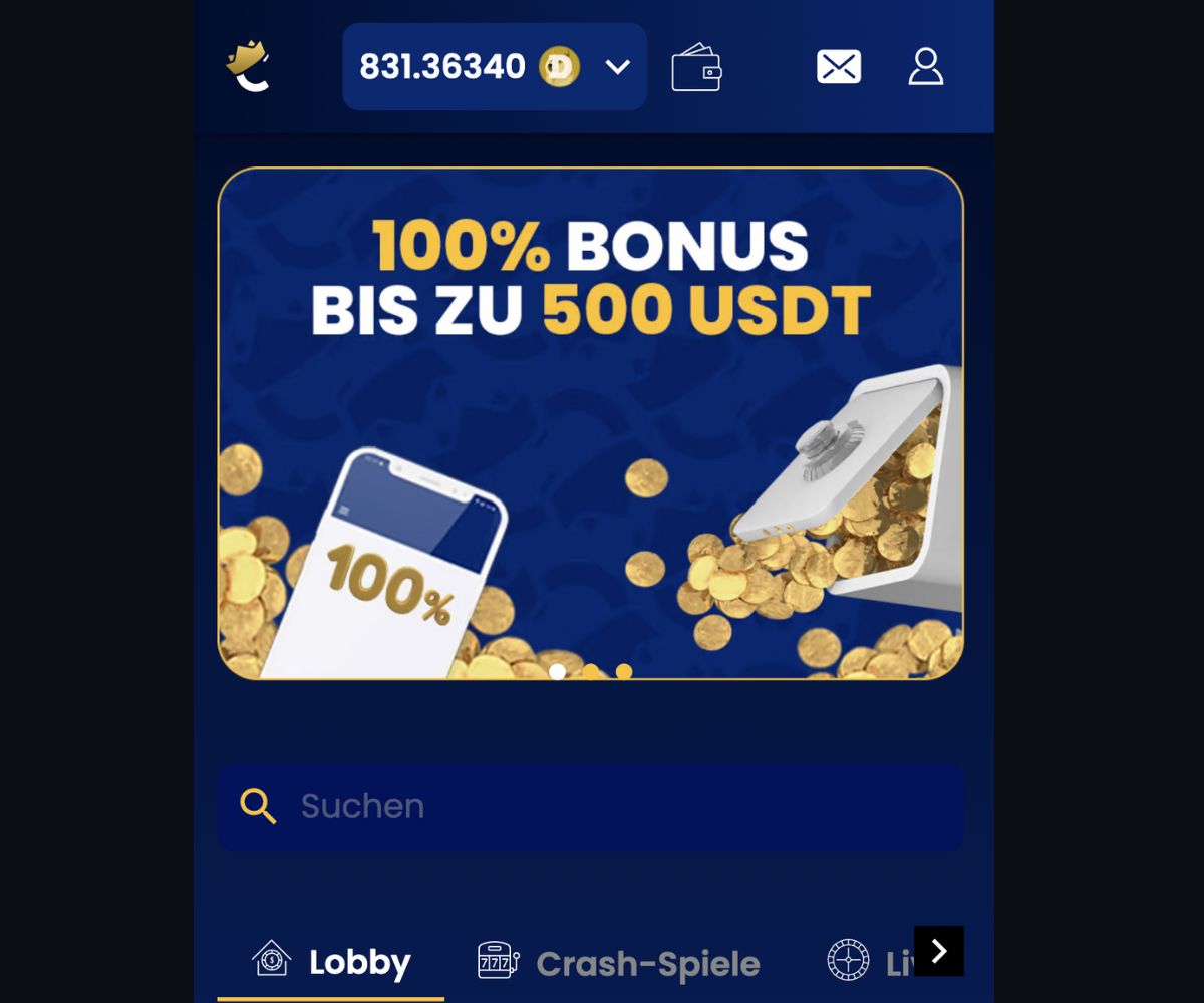 Das Bild zeigt die mobile Startseite von Coinkings CH