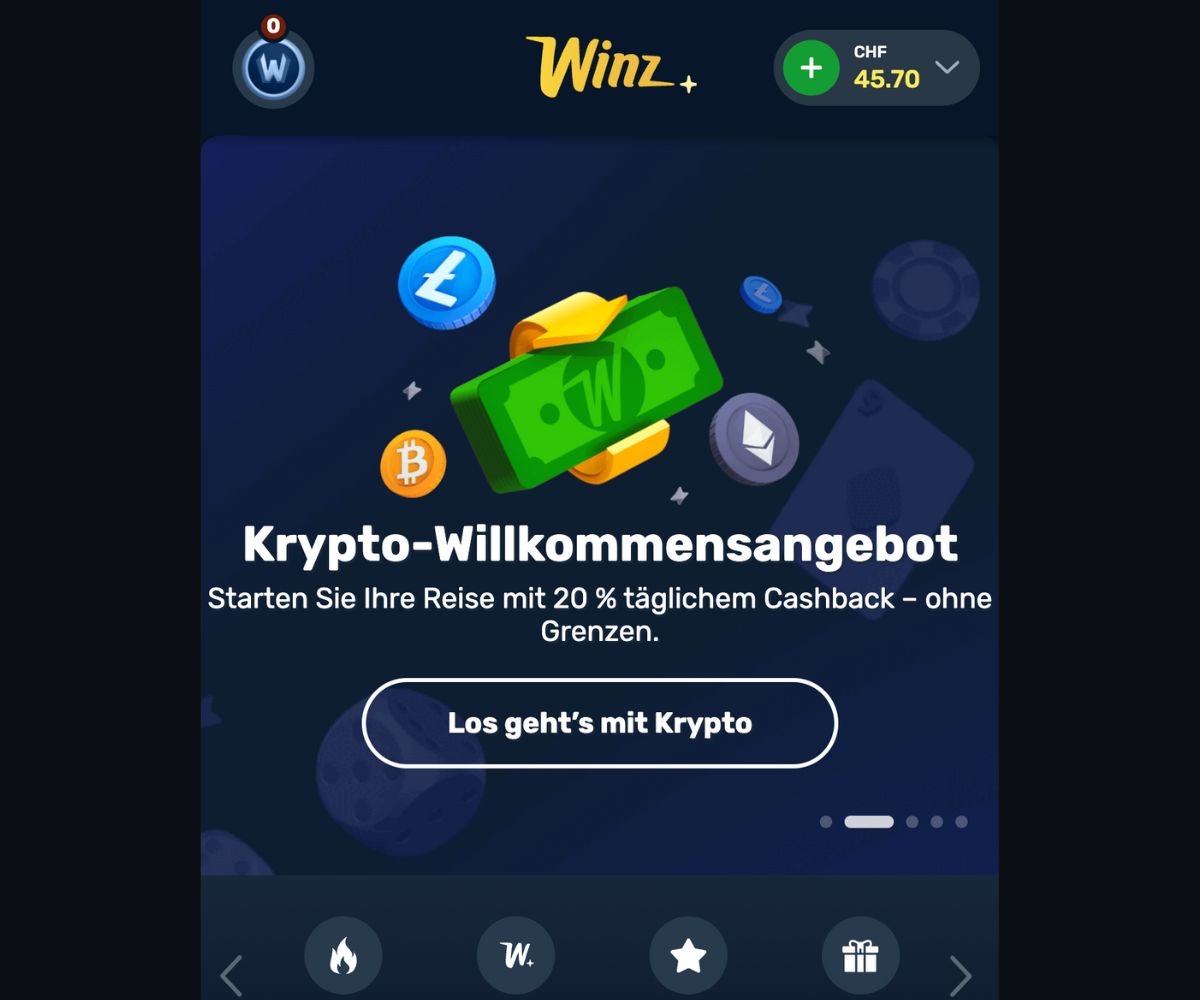 Das Bild zeigt die mobile Ansicht des Winz Casinos in der Schweiz