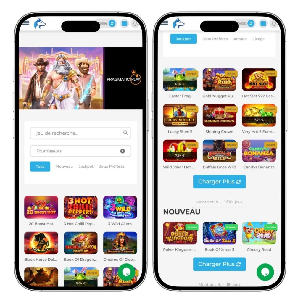 L'application web du casino Wolfy est claire et rapide.