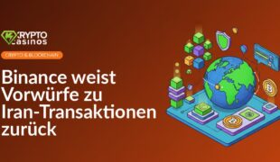 Binance-Logo vor digitalem Hintergrund mit Weltkarte und stilisierten Datenströmen in Blau und Schwarz.