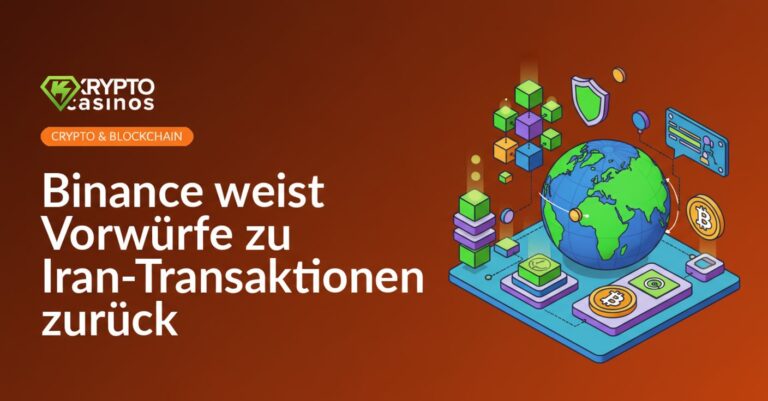 Binance-Logo vor digitalem Hintergrund mit Weltkarte und stilisierten Datenströmen in Blau und Schwarz.