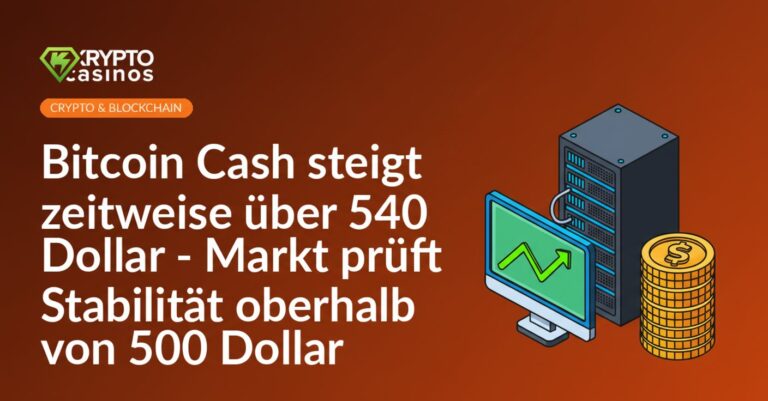 Bildschirm mit aufsteigendem Diagramm, Serverrack mit leuchtenden Knotenpunkten, Stapel goldener Münzen