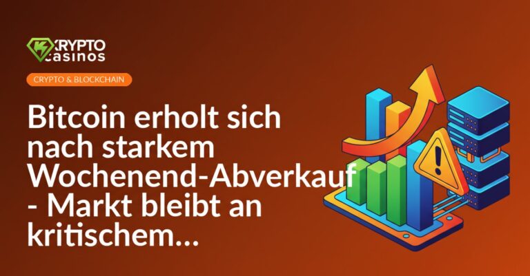 Isometrisches Marktdiagramm mit aufsteigendem Pfeil, Warnschild und gestapelten Server-Racks in Blau- und Grautönen.