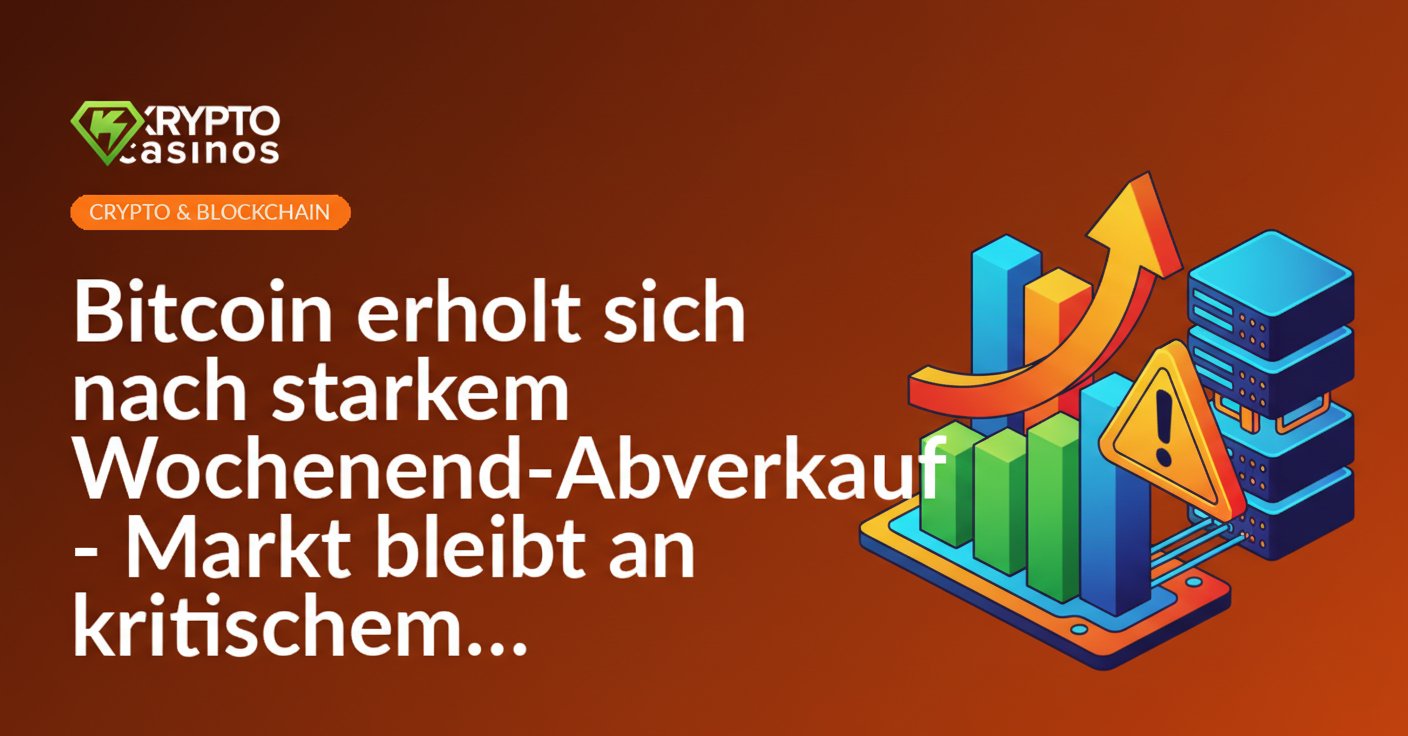 Isometrisches Marktdiagramm mit aufsteigendem Pfeil, Warnschild und gestapelten Server-Racks in Blau- und Grautönen.