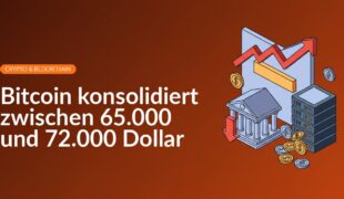 Preisdiagramm mit hervorgehobenem Band zwischen 65.000 und 72.000 Dollar, Bank mit Abwärtspfeil, Server rig überträgt Coins.