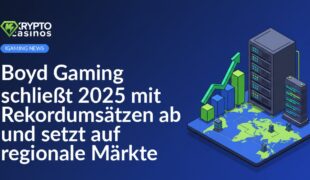 Mehrere regionale Bürogebäude auf Landkarte, aufsteigende Balkendiagramme und ein Server-Rack nebeneinander angeordnet.