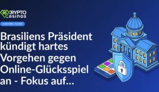 Regierungsgebäude neben Smartphone mit App-Symbolen und Schutzschild mit Schloss vor blauem Hintergrund.