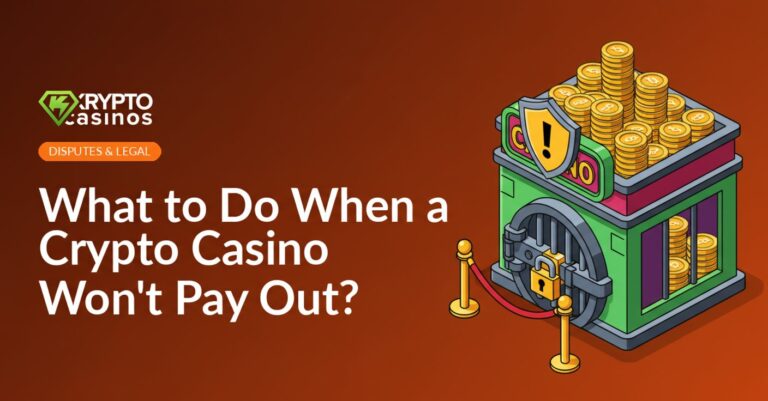 illustration of locked casino vault full of bitcoin coins representing unpaid withdrawals