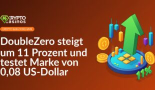 Diagramm mit grünem Aufwärtstrend und DoubleZero-Logo vor grauem Hintergrund