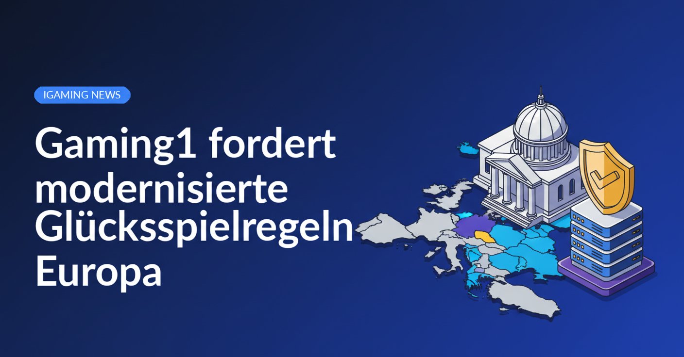 Karte Europas mit hervorgehobenem Land, Regierungsgebäude mit Säulen und Schild über Servern im Vordergrund.