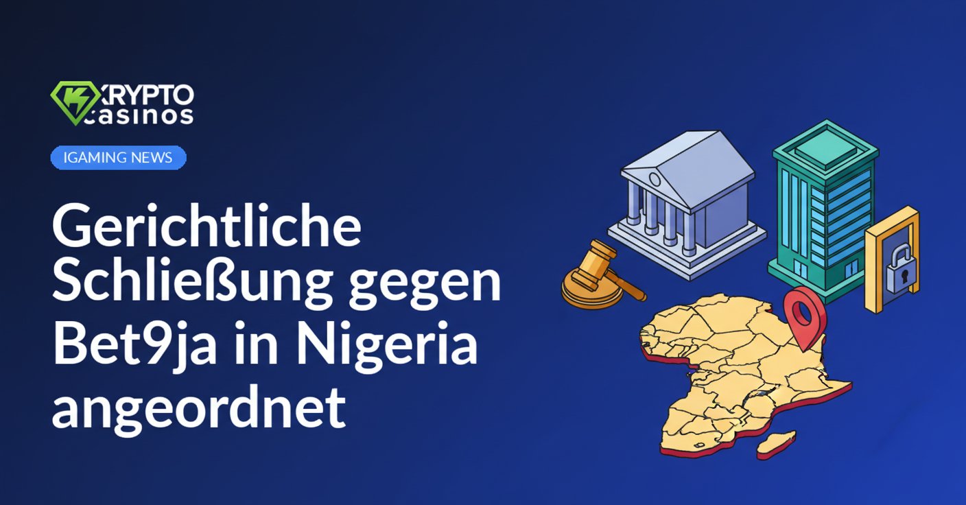 Justizgebäude mit Richterhammer, verschlossenes Bürogebäude, Westafrika-Karte mit Standortmarkierung Nigeria