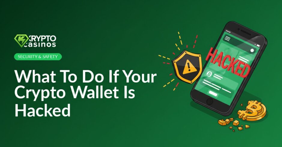 illustration of hacked crypto wallet on phone with warning shield and bitcoin coins