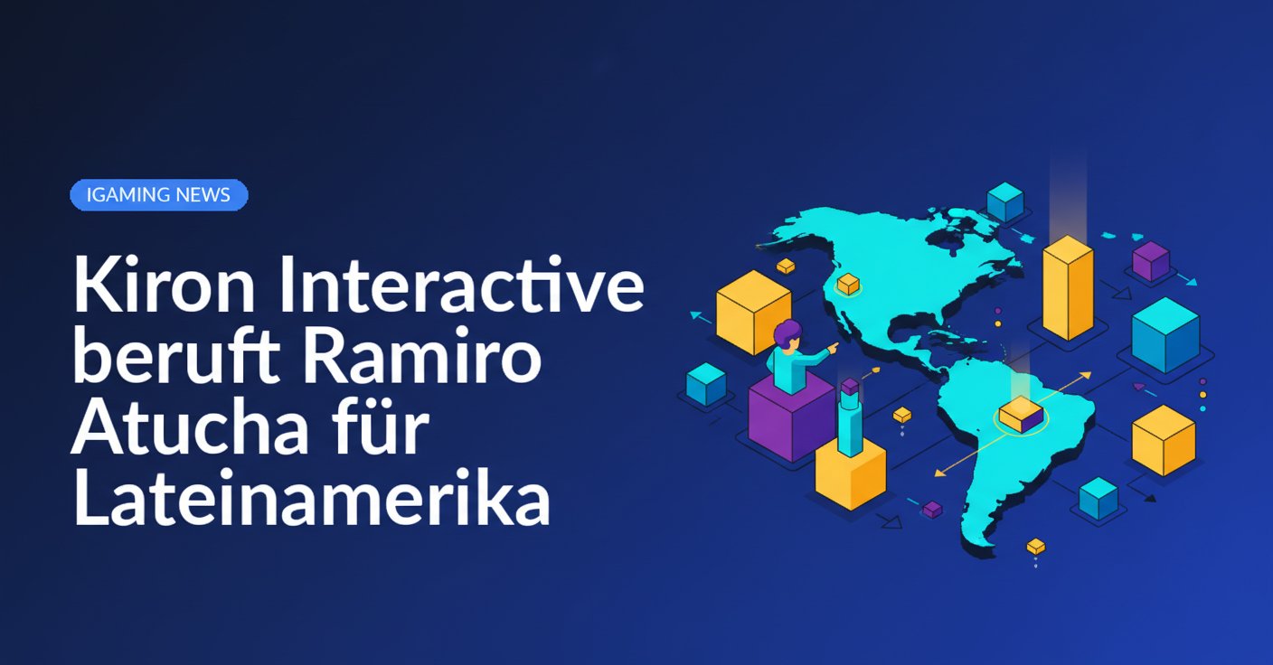 Portrait von Ramiro Atucha vor einer Weltkarte mit Fokus auf Lateinamerika und Firmenlogo von Kiron Interactive