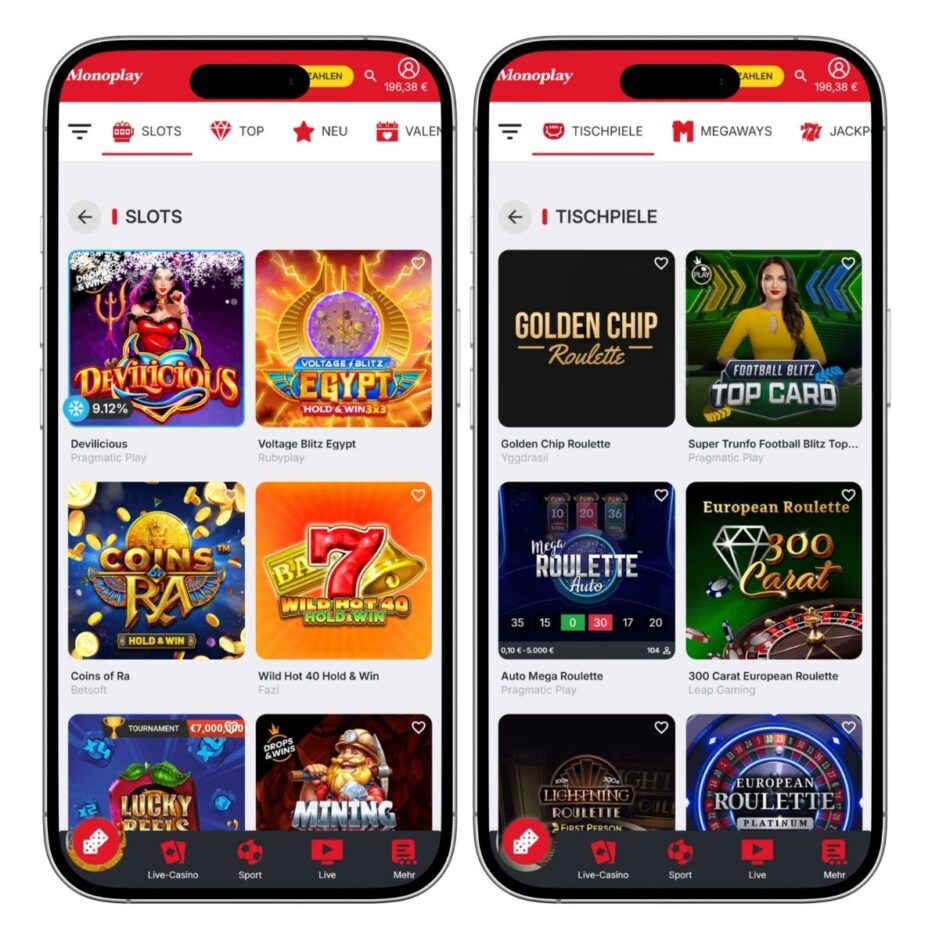 Mobiler Screenshot des MonoPlay Casinos