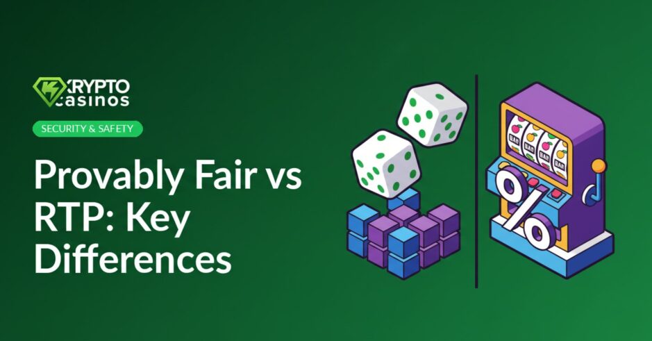 provably fair vs rtp comparison with dice and slot machine illustration