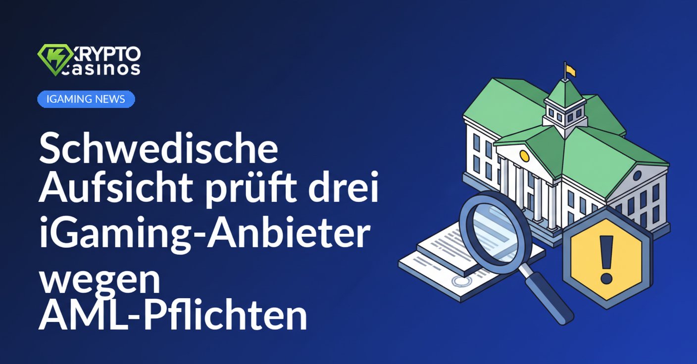 Nordisches Regierungsgebäude im Hintergrund, Lupe auf Dokumenten, rotes Warnschild mit Ausrufezeichen im Vordergrund