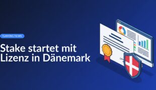 Zertifikat mit goldener Plakette, dänisches Wappen und Desktop-Monitor mit Analysediagrammen auf weißem Hintergrund
