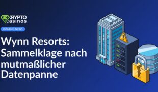 Wolkenkratzer, Server-Rack mit Warndreieck und Datenbankzylinder mit gebrochenem Schloss vor dunklem Hintergrund.
