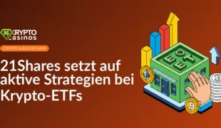 Laptop mit geöffnetem Dashboard, darauf Krypto-Diagramme und Kursverläufe in Blau und Grün auf dunklem Hintergrund