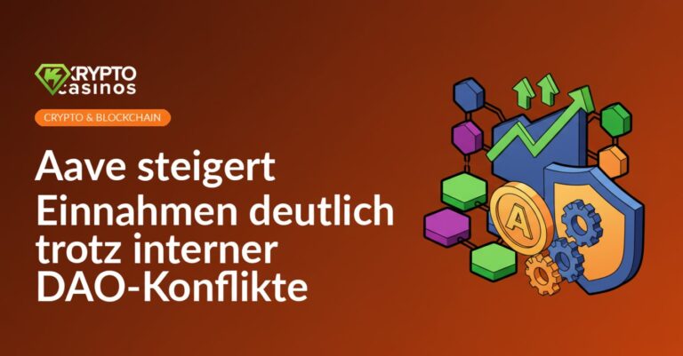 Aave-Logo vor Diagramm mit steigenden Balken und stilisierten Nutzer-Avataren im Hintergrund