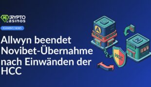 Zwei Hände, die Puzzleteile mit Logos von Allwyn und Novibet zusammensetzen, vor einem dunklen Hintergrund.