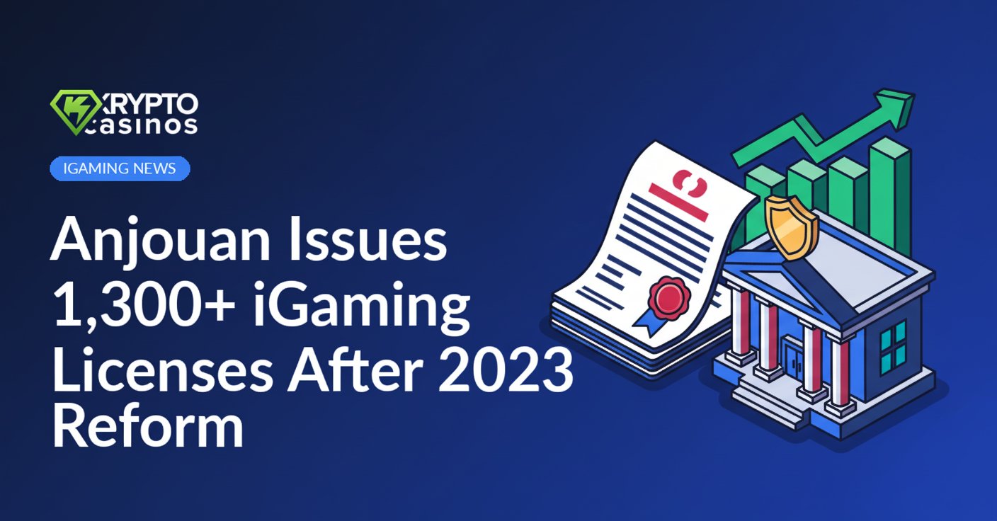 Stack of stamped license documents beside a government building with a shield emblem and an upward growth chart.