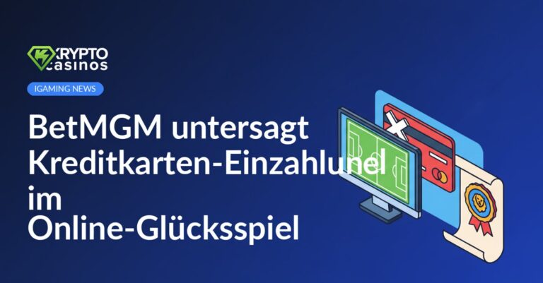 Gekreuzte Kreditkarte vor Desktop mit Sportfeld, daneben versiegeltes Regulierungsdokument mit Schildsymbol.