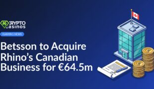 Office building with a small Canadian flag, signed contract with pen, and stack of euro coins on a wooden table.