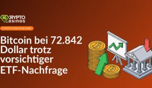Goldmünzenstapel mit aufwärtsweisendem Pfeil, steigendes Diagramm und Bankgebäude mit abwärtsweisendem Pfeil.