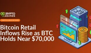 Trading screen with a ceiling barrier, stacked gold coins, arrows pointing up, and a modern exchange building in the background.