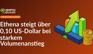 Ein aufrechter Pfeil durchbricht eine Linie, steigt über steigende Balkendiagramme und gestapelte Goldmünzen.