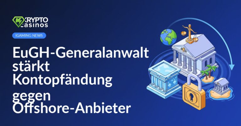 Europäischer Gerichtshof mit Justizemblem, eingefrorenes Bankgebäude mit Vorhängeschloss, Globus verbindet Europa mit Offshore-Insel.