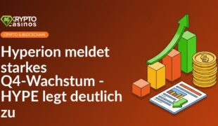 Aufwärtiger Balkendiagramm-Pfeil neben gestapelten Münzen und Finanzbericht mit abwärts zeigendem Pfeil.