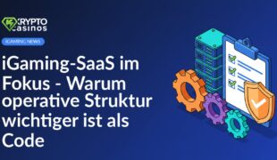 Serverstapel mit Schildemblem, Clipboard mit Checkliste und ineinandergreifende Zahnräder auf grauem Hintergrund.