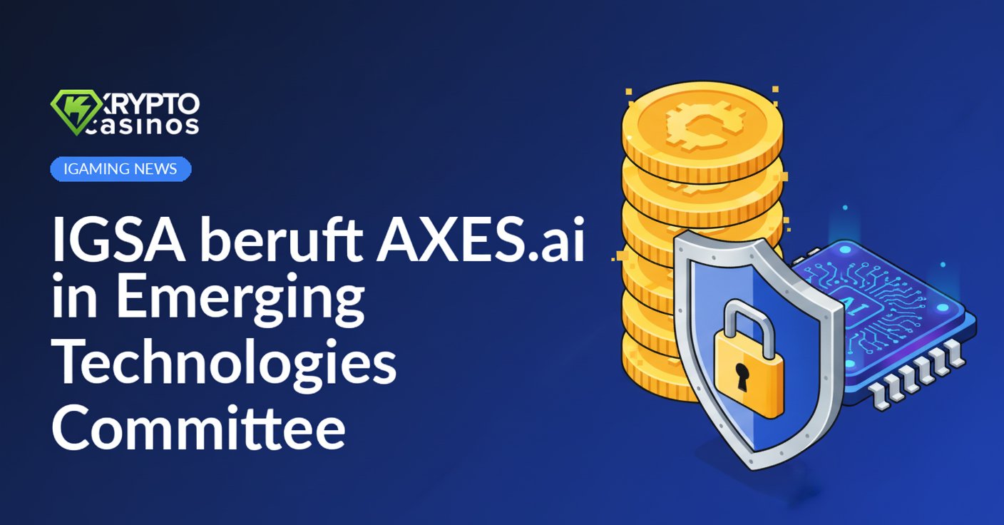 Stapel digitaler Münzen, AI-Mikrochips mit Schaltkreisen, Schild mit Vorhängeschloss-Symbol vor blauem Hintergrund