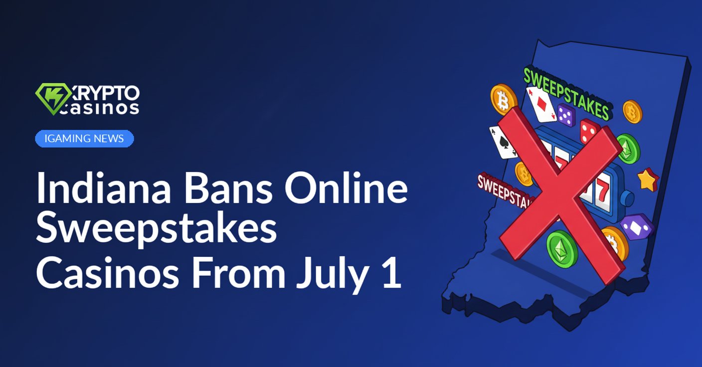 Map of Indiana in blue with a red stop sign overlay and a laptop displaying a slot machine on screen